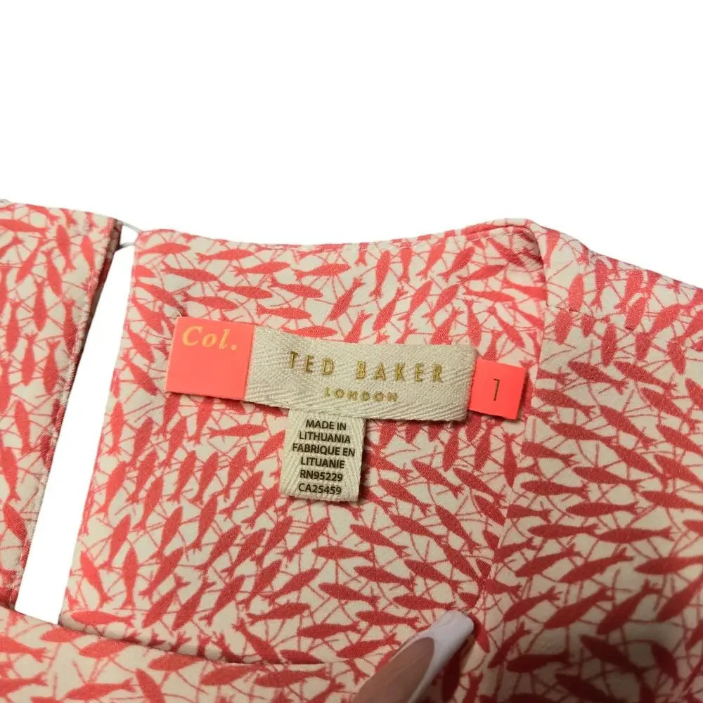 Ted‎ Baker Coral Fish Print Shift Dress Size: 1 - Picture 7 of 9